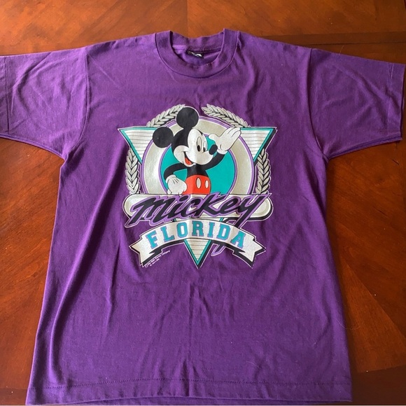 Fruit of the Loom Other - Vintage MICKEY MOUSE FLORIDA T-Shirt Purple  L 50/50 Single Stitch USA Grail‎